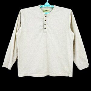 Eddie Bauer Men's Pullover Long Sleeve Grey Beige Henley Shirt Sz L 100% Cotton